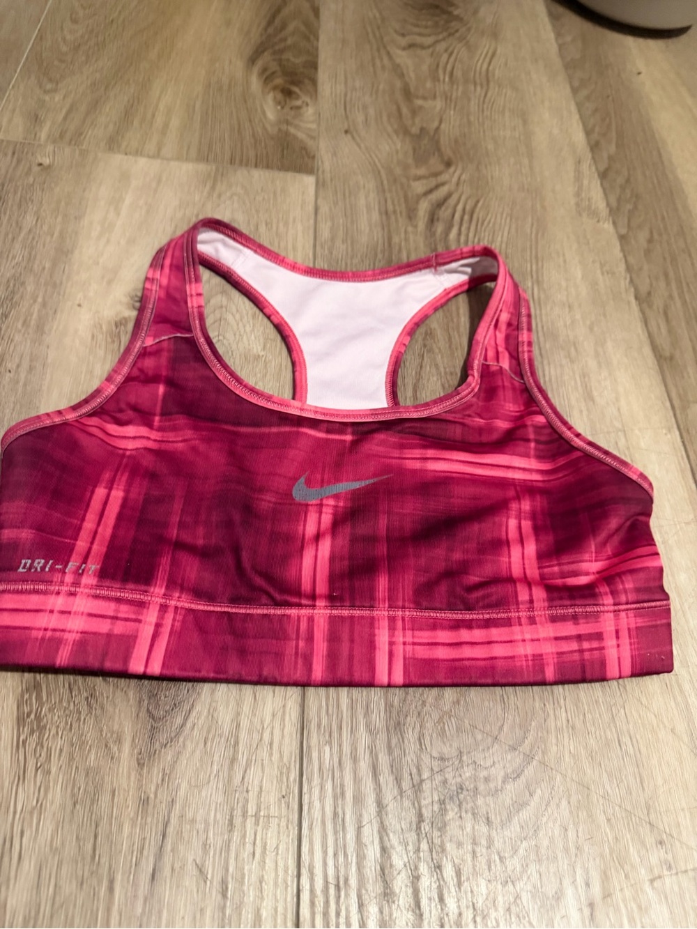 Nike Pink Plaid Racerback Dri-FIT Sports Bra